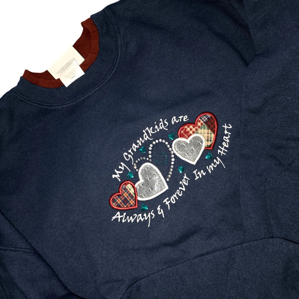Navy Blue‎ Grandkids Always Forever Heart Embroidered Sweatshirt Granny Large